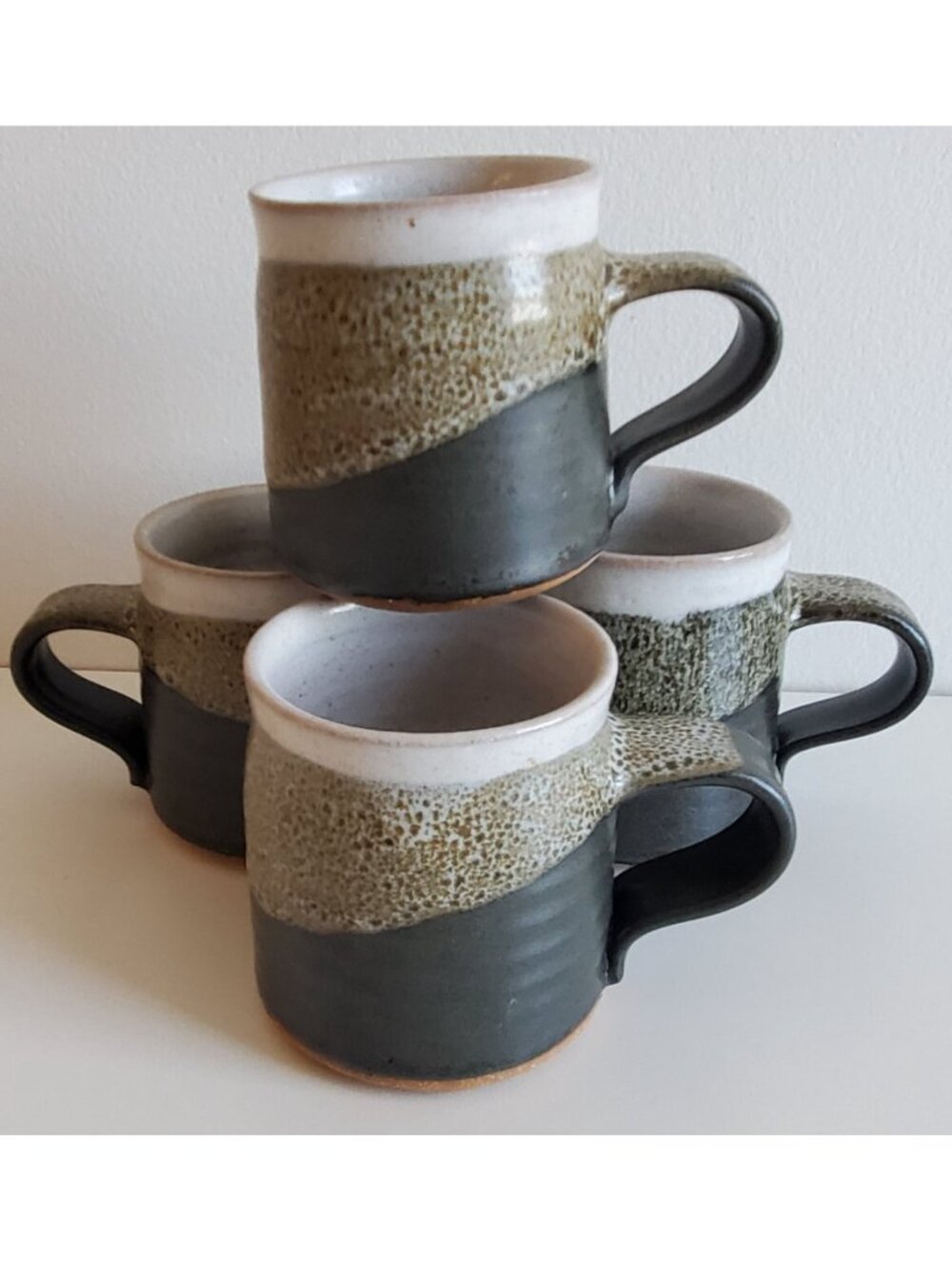 Hand Thrown Studio Art Pottery Coffee Mugs Set of 4 Brown Speckled Vintage